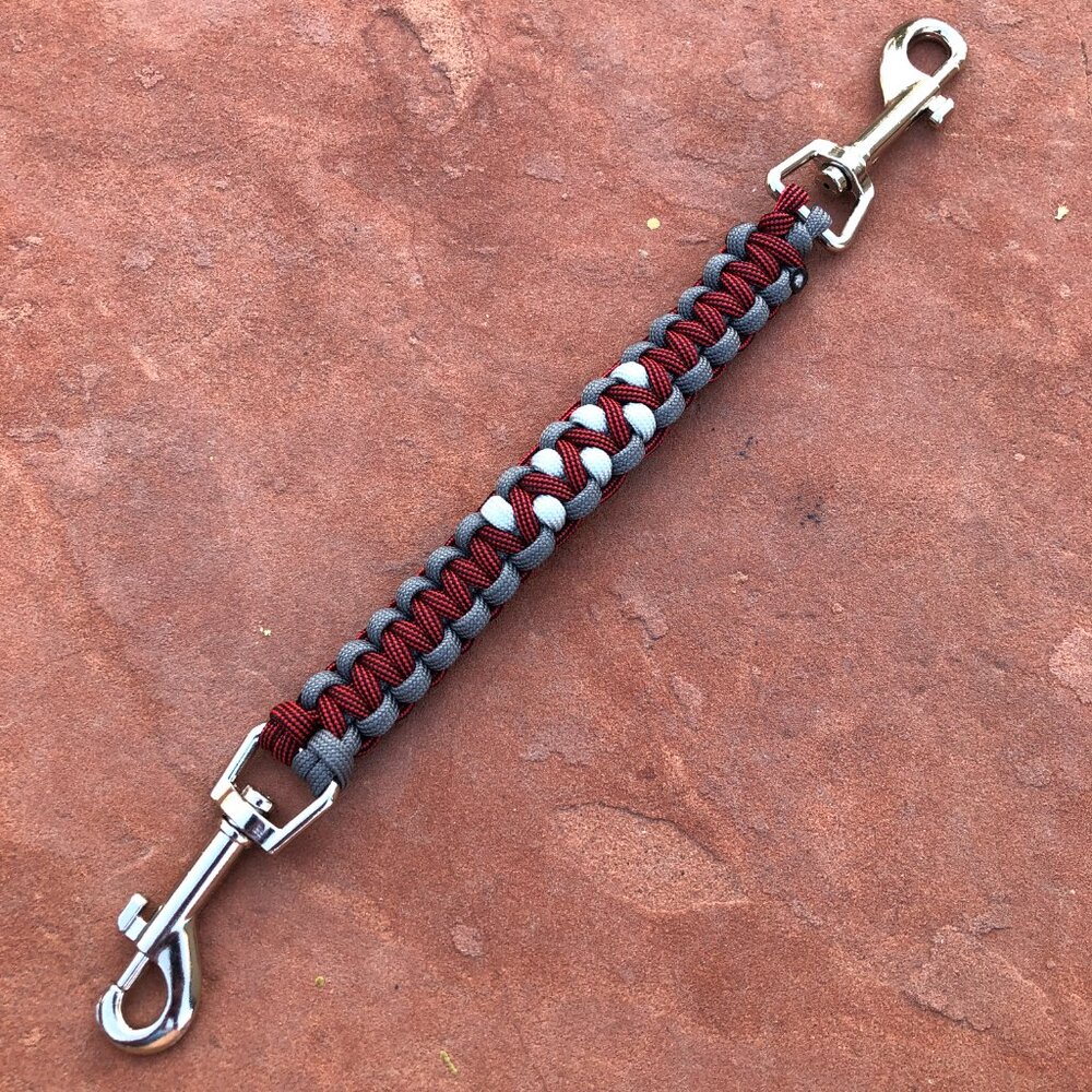 Leash Safety Strap ~ 11" Grey & Burgundy Paracord Prong Collar Backup Clip New
